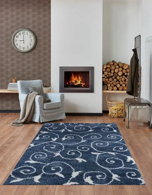 Ladole Rugs Shaggy Rabat Abstract Pattern Sustainable Spirals Style Indoor Small Mat Doormat Rug in Blue White – 1'10" x 2'11"