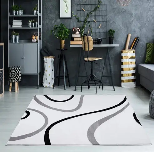 Turkish White Contemporary Spirals Area Rug – 2' x 3'3"