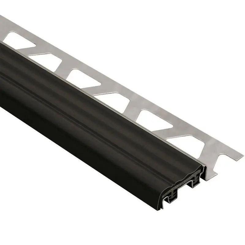 Schluter - TREP-S Stair-Nosing Profile with Black Insert - Stainless Steel (V2) and PVC Plastic 1-1/32" x 4' 11" x 3/8" (10 mm)