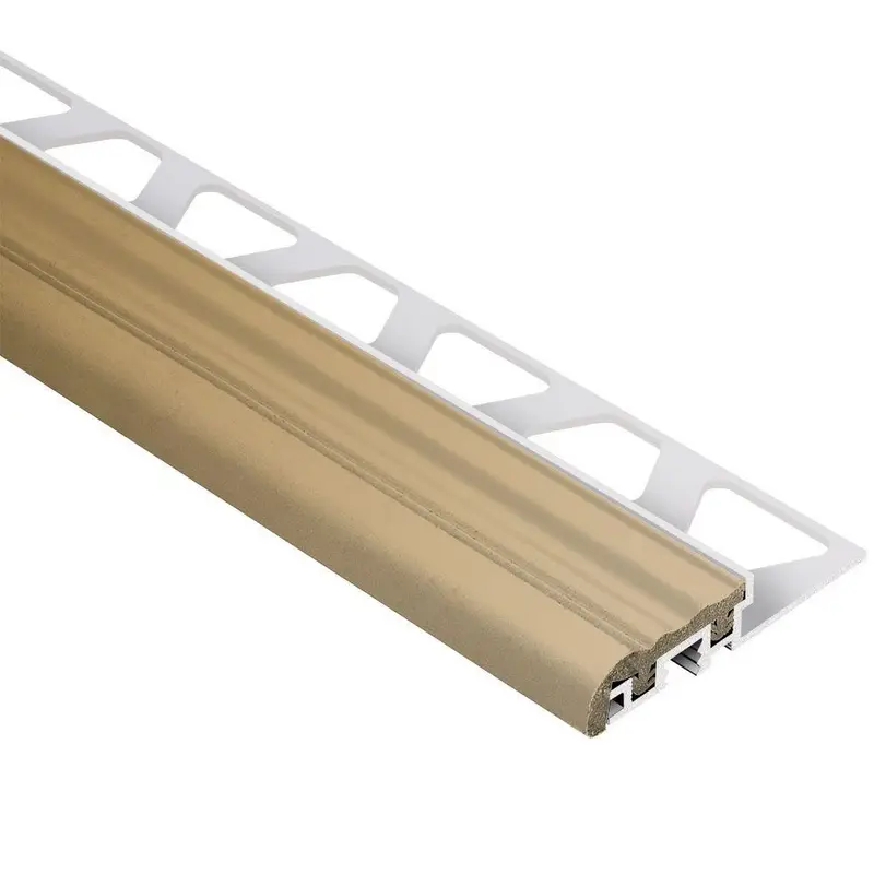 Schluter - TREP-S Stair-Nosing Profile with Light Beige Insert - Aluminum and PVC Plastic 1-1/32" x 4' 11" x 1/2" (12.5 mm)