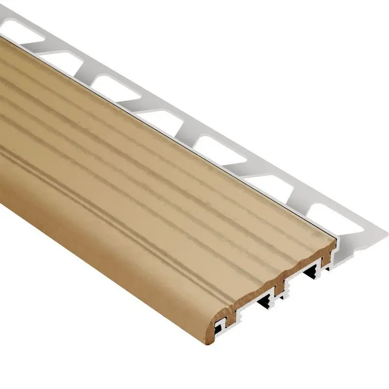 Schluter TREP-B Stair-Nosing Profile Aluminum with Light Beige Tread 9/16" (15 mm) x 2-1/8" x 8' 2-1/2"