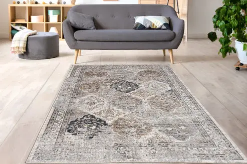 Blue Ivory Brown Machine Washable Boho Traditional Area Rug For Living Room, Bedroom – 5'3" X 7'3"