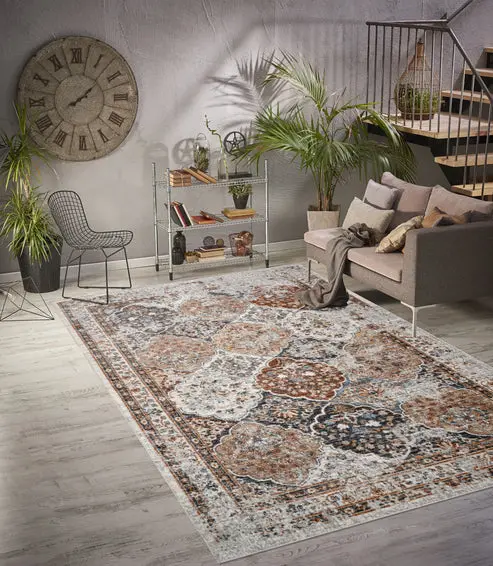 Blue Brown Machine Washable Boho Traditional Area Rug For Living Room, Bedroom – 1'10" x 2'11"