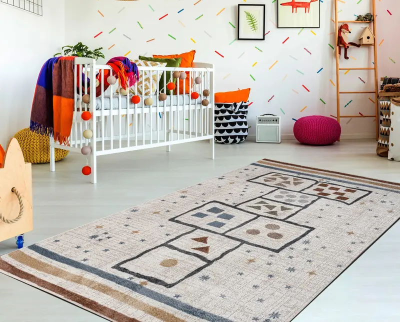 Multicolor Colorful Machine Washable HopScotch Game Kids Nursery Play Room Area Rug – 1'10" x 2'11"