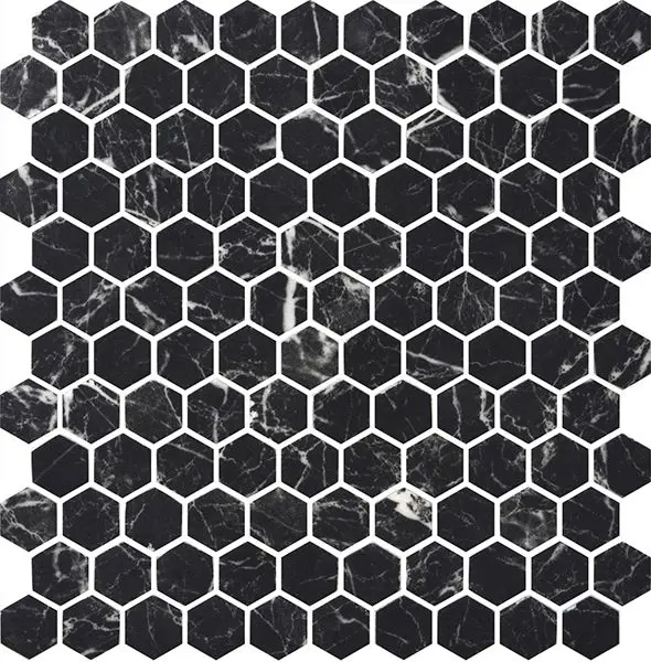 Centura Mosaic Hexagon Stones Nero Marquina Matte 12" x 12"