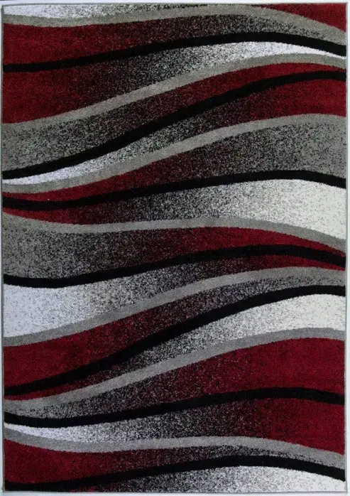 Ivory Red Gray Waves Area Rug – 2' x 3'3"
