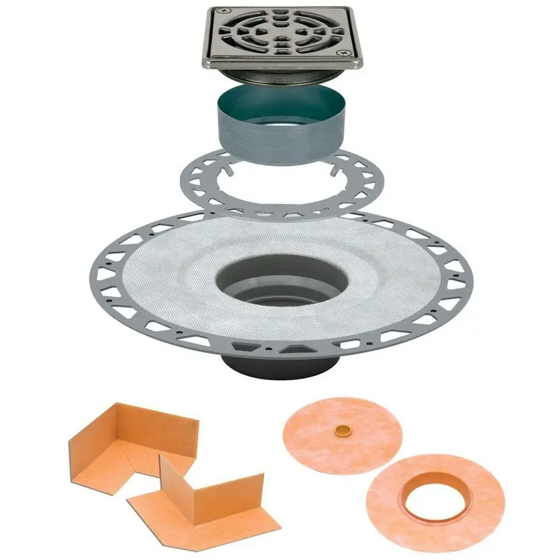Schluter - KERDI-DRAIN Drain Kit - PVC Plastic Flange 2" with Stainless Steel Square Grate 4"