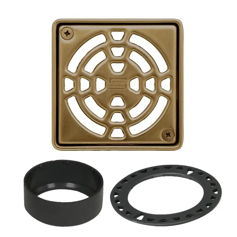 Schluter - KERDI-DRAIN Square Grate Kit Classic - Stainless Steel (V2) Vintage Gold 4"