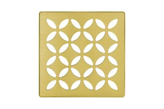 Schluter - KERDI-DRAIN Square Grate Kit Floral - Stainless Steel (V2) Brushed Classic Gold 4"