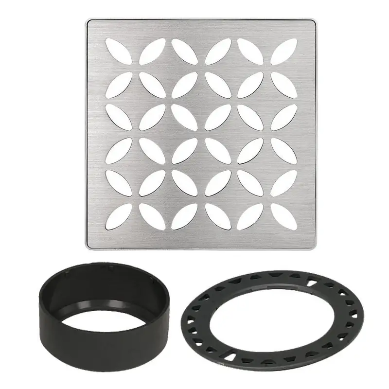 Schluter - KERDI-DRAIN Square Grate Kit Floral - Brushed Stainless Steel (V2) 4"