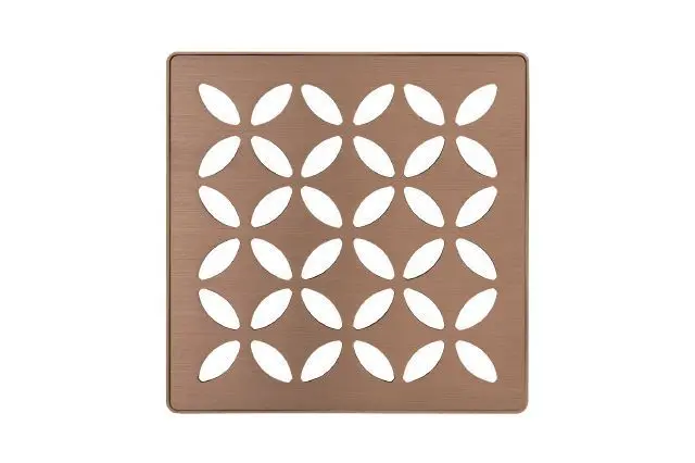 Schluter - KERDI-DRAIN Square Grate Kit Floral - Stainless Steel (V2) Brushed Rose Gold 4"