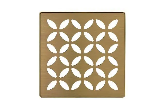 Schluter - KERDI-DRAIN Square Grate Kit Floral - Stainless Steel (V2) Brushed Vintage Gold 4"