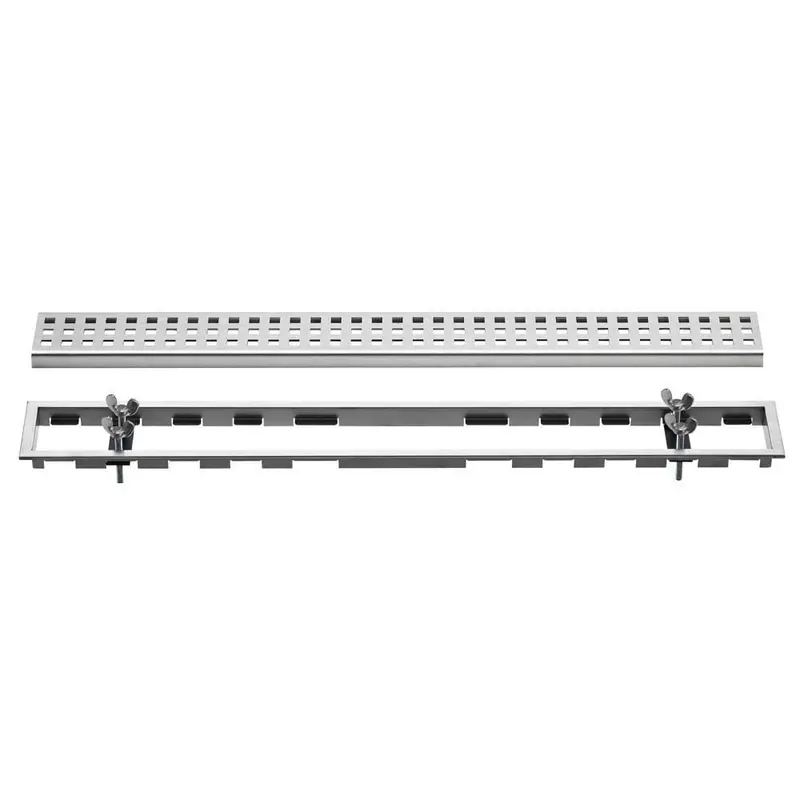 Schluter KERDI-LINE Linear Floor Drain with Square Lockable Grate Design Stainless Steel (V4) Brushed 3/4" (19 mm) x 27-9/16"