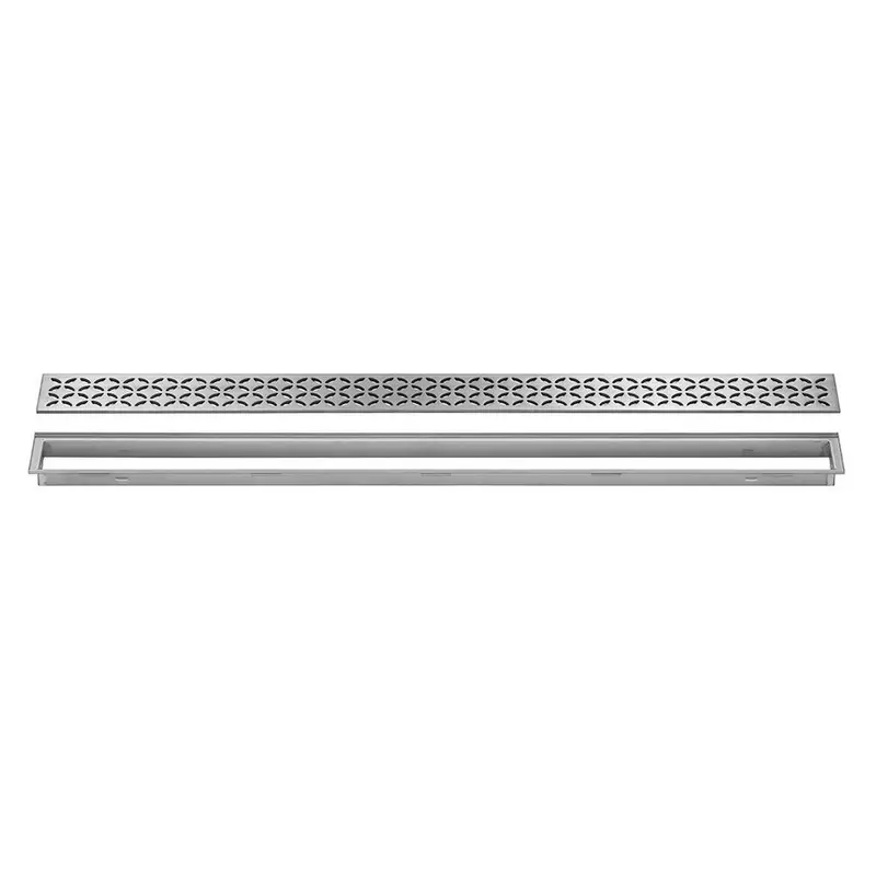 Schluter - KERDI-LINE Linear Floor Drain with Floral Grate Design - Brushed Stainless Steel (V4) 29/32" x 23-5/8"