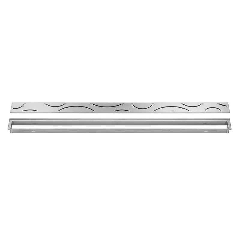 Schluter - KERDI-LINE Linear Floor Drain with Curve Grate Design - Brushed Stainless Steel (V4) 29/32" x 19-11/16"