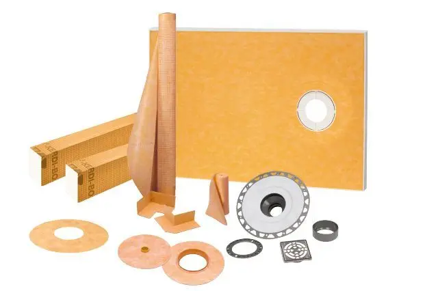 Schluter - KERDI-SHOWER-KIT Shower Kit with Off-Set Outlet Position KERDI-SHOWER-KIT with 2" PVC Flange and Stainless Steel Grate 38" x 60"