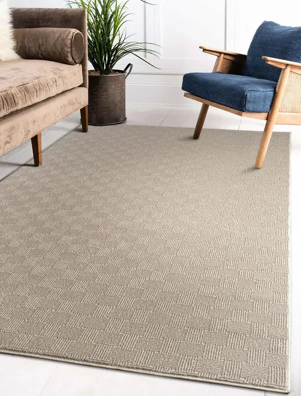 Ivory Beige Minimalist Living Room Bedroom Area Rug – 1'10" X 2'11"