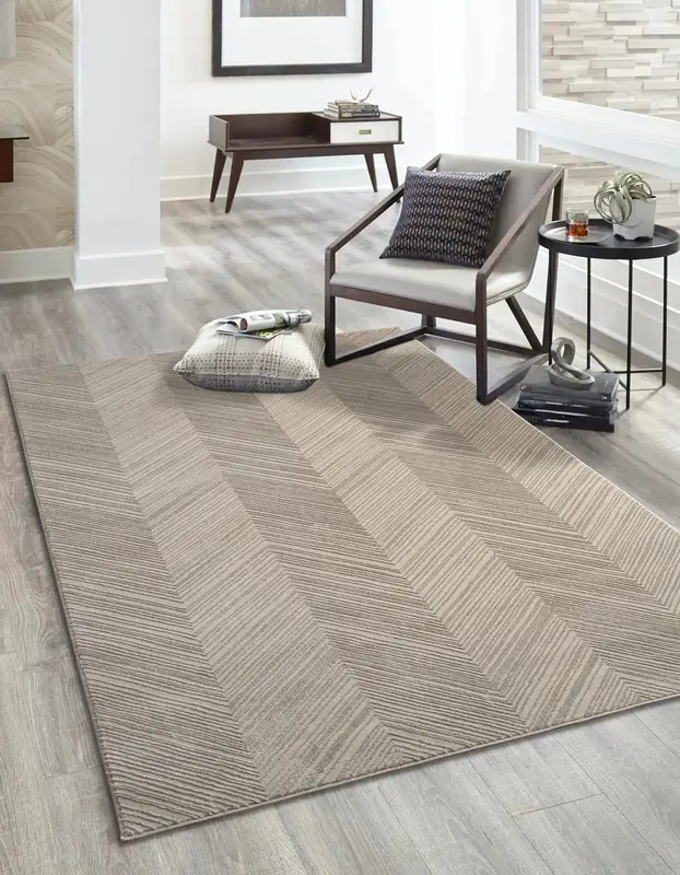 Ivory Beige Minimalist Contemporary Living Room Bedroom Area Rug – 1'10" X 2'11"