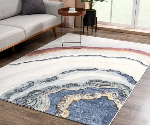 Blue Ivory Red Marble Pattern Lava Modern Abstract Area Rug For Living Room Bedroom – 2'7" x 4'11"