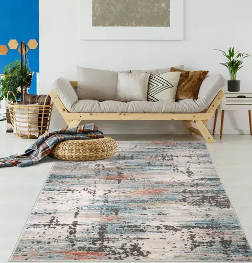 Blue Ivory Red Rustic Abstract Area Rug For Living Room Bedroom – 2'7" x 4'11"