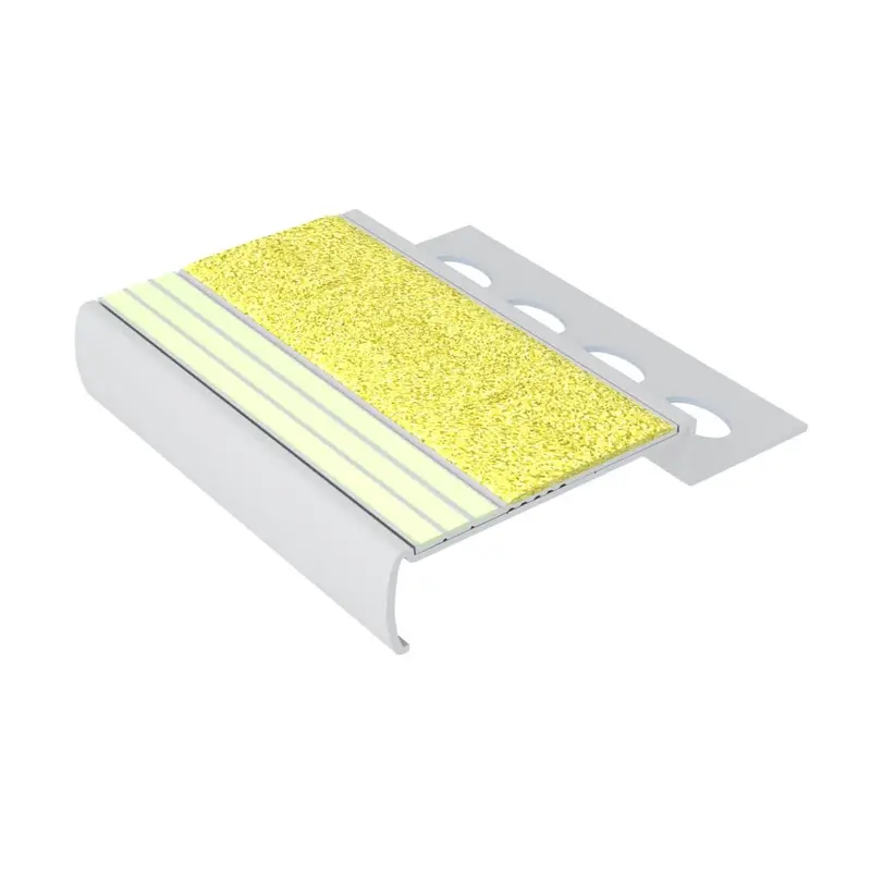 Kinesik - Ecoglo M4.125-E30 Photoluminescent Tile Nosing with Anchoring Leg 12.5 mm and Grey Anti-Slip Strip 2" x 8'