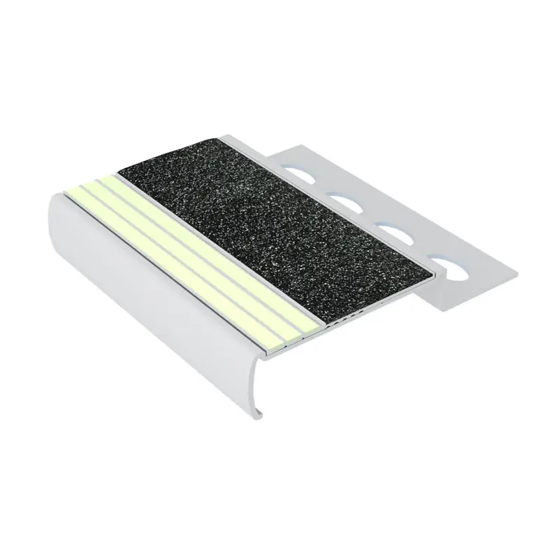 Kinesik - Ecoglo M4.125-E30 Photoluminescent Tile Nosing with Anchoring Leg 12.5 mm and Black Anti-Slip Strip 2" x 8'