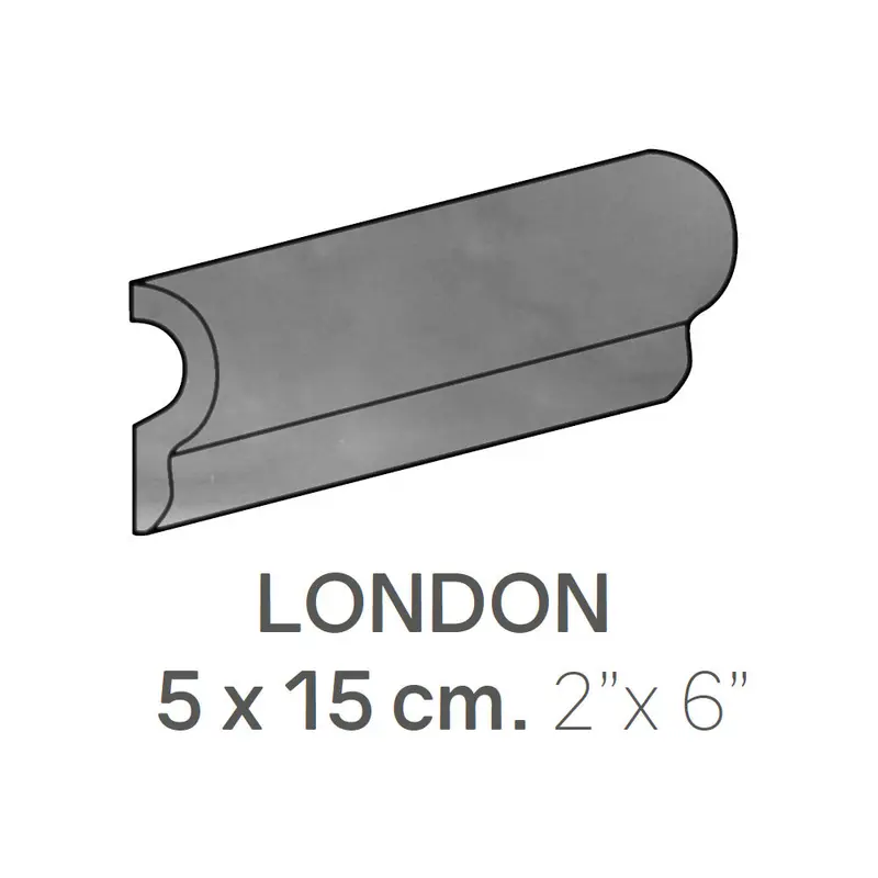 Centura Ceramic Wall Molding London Masia Dark Grey Glossy 2" x 6"