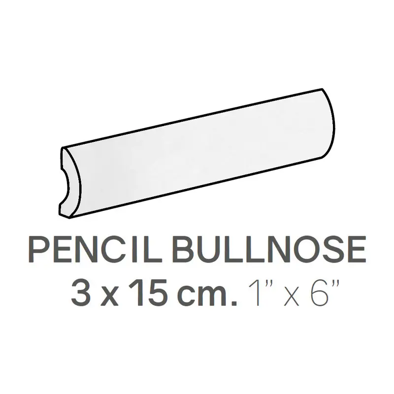 Centura Ceramic Wall Molding Pencil Bullnose Masia White Glossy 1" x 6"