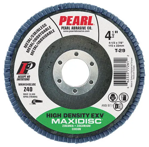 Pearl Abrasive Metal Grinding Disc Maxidisc™ EXV Zirconia High Density 4-1/2" x 7/8" • Z40 • Type 27
