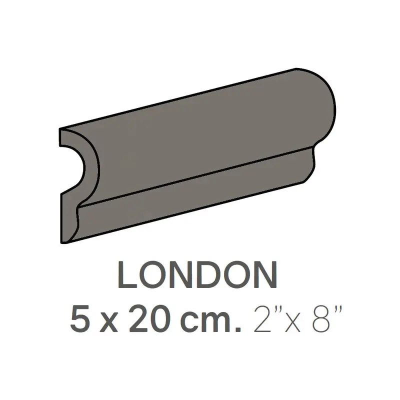 Centura Ceramic Wall Molding London Metro Dark Grey Polished 2" x 8"