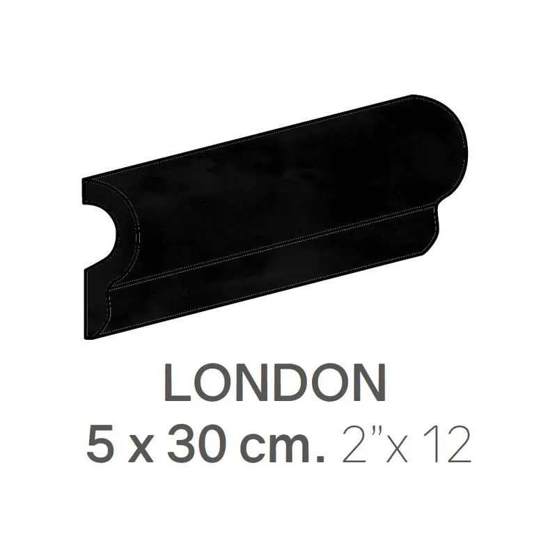 Centura Ceramic Wall Molding London Metro Black Polished 2" x 12"
