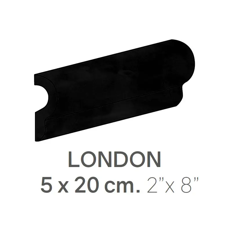 Centura Ceramic Wall Molding London Metro Black Polished 2" x 8"