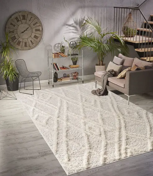 Beige Cream Abstract Fluffy Soft Shag Area Rug For Living Room, Bedroom – 6'7" X 9'2"