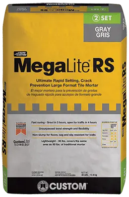 Custom Building Products - Rapid Setting Crack Prevention Large Format Tile Mortar MegaLite RS Ultimate Gray 30 lb