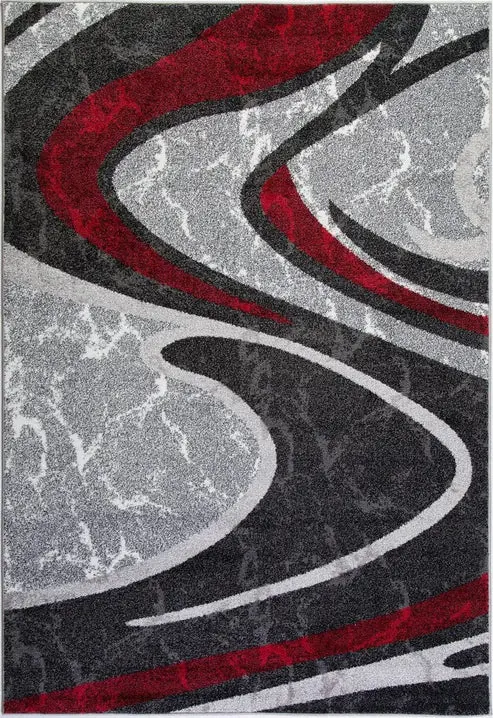 Ivory Dark Gray Spirals Area Rug Red – 5'2" x 7'5"