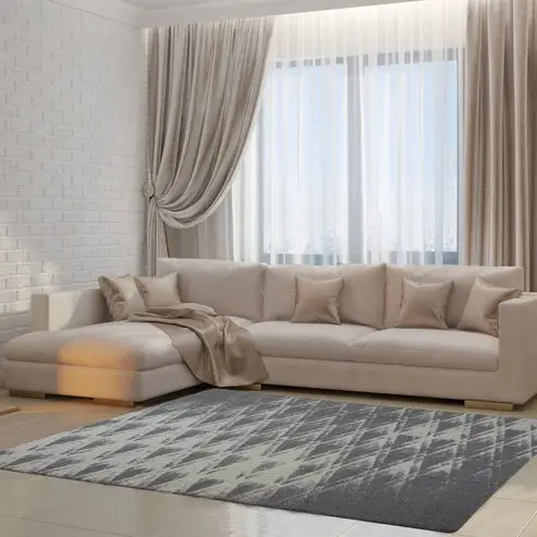 Burnaby Micro Fiber Shaggy Grey Cream Area Rug – 6'5" x 9'5"