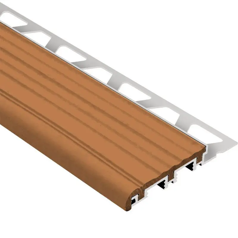 Schluter TREP-B Stair-Nosing Profile Aluminum with Nut Brown Tread 1" (25 mm) x 2-1/8" x 8' 2-1/2"
