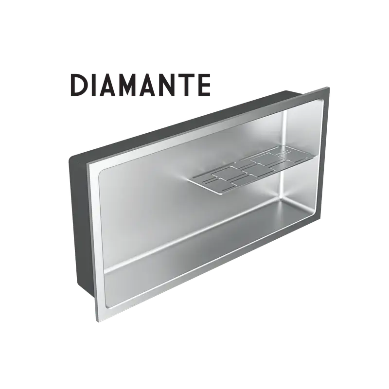 Nautika - Shower Niche Diamante with Half Shelf Stainless Steel Brushed 12" x 24"