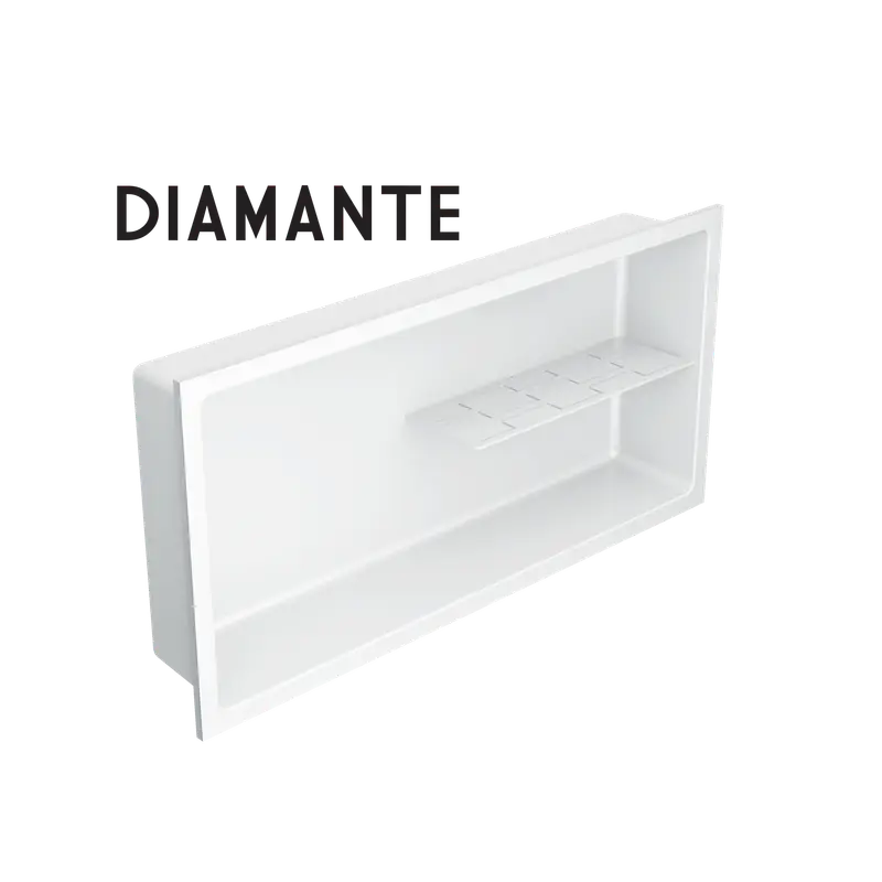 Nautika - Shower Niche Diamante with Half Shelf Stainless Steel White 12" x 24"
