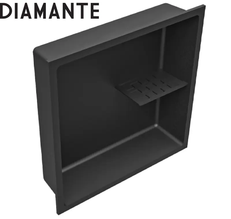Nautika - Shower Niche Diamante with Half Shelf Stainless Steel Black 16" x 16"