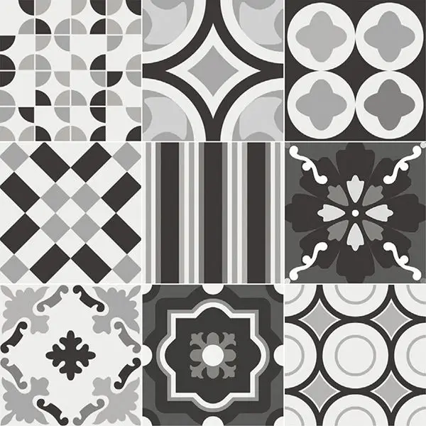 Centura Floor Tiles Patchwork Black and White Mix Matte 8" x 8" (7.92 sqft/box)