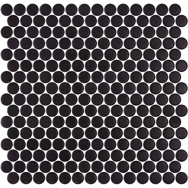 Centura Mosaic Tiles Penny Natureglass Matte Black 11" x 11"