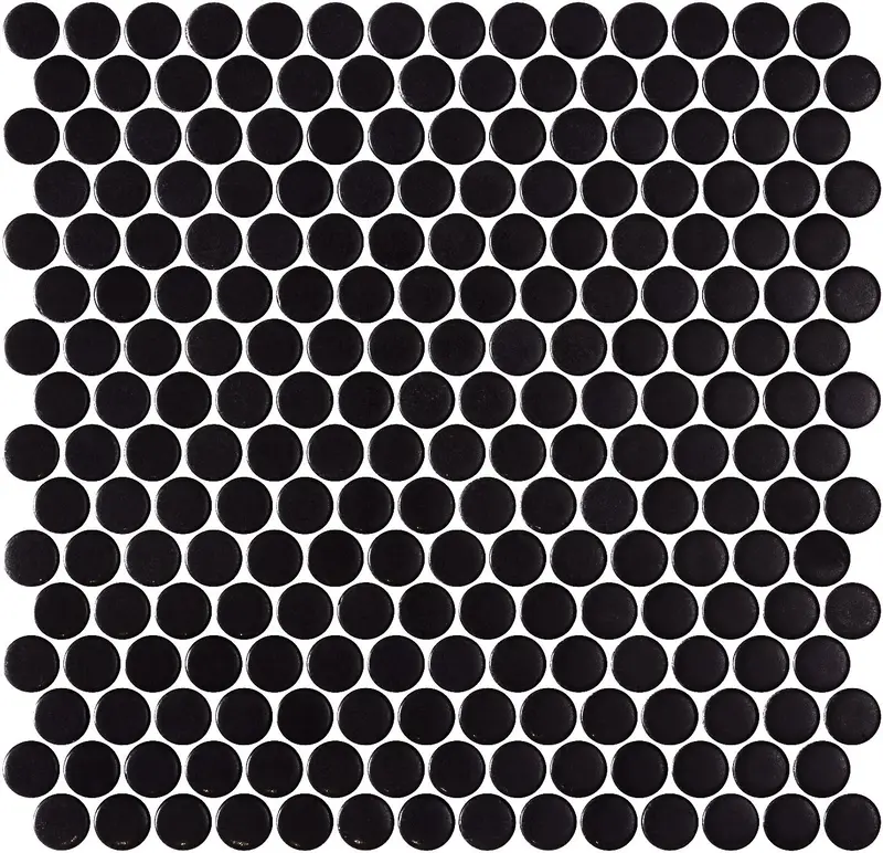 Centura Mosaic Tiles Penny Shiny Glossy Black 11" x 11"