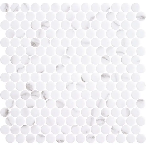 Centura Mosaic Tiles Penny Ecostone Matte Venato White 11" x 11"
