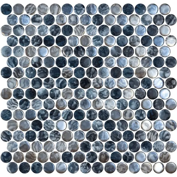 Centura Mosaic Penny Vanguard Arrecife Iridis Grey Glossy 12" x 12"