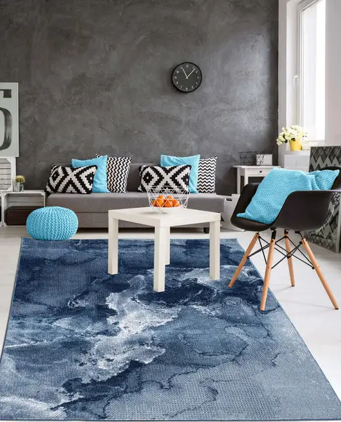 Azra Blue Abstract Contemporary Marble Minimal Design Area Rug – 5'3" X 7'3"