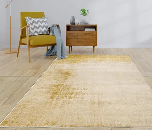 Azra Yellow Mustard Canary Amber Abstract Contemporary Marble Minimal Design Area Rug – 2'7" x 4'11"