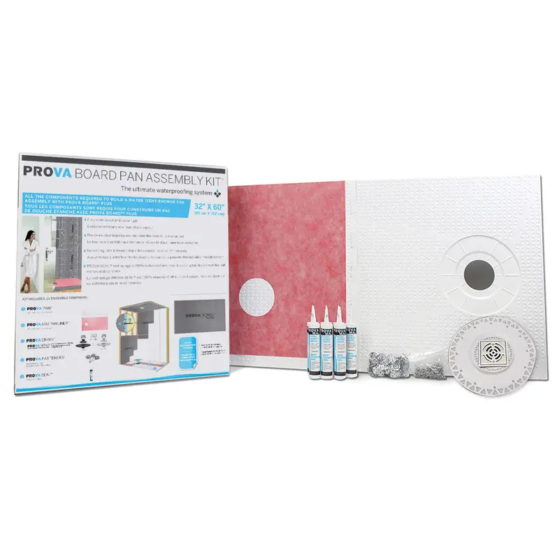 Prova - Board Pan Assembly Kit, Off-Set PVC Drain - 32" x 60"