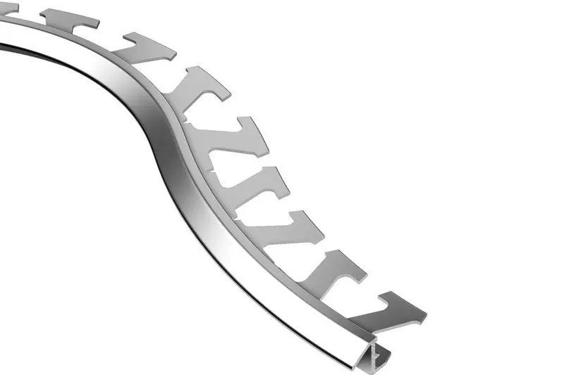 Schluter RENO-TK Radius Reducer Profile Anodized Aluminum Bright Chrome 1/2" (12.5 mm) x 8' 2-1/2"
