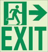 Kinesik - Ecoglo Wall Mounted Pathmarking Door Sign Aluminum "EXIT TO THE RIGHT" 8.4" x 8.89"